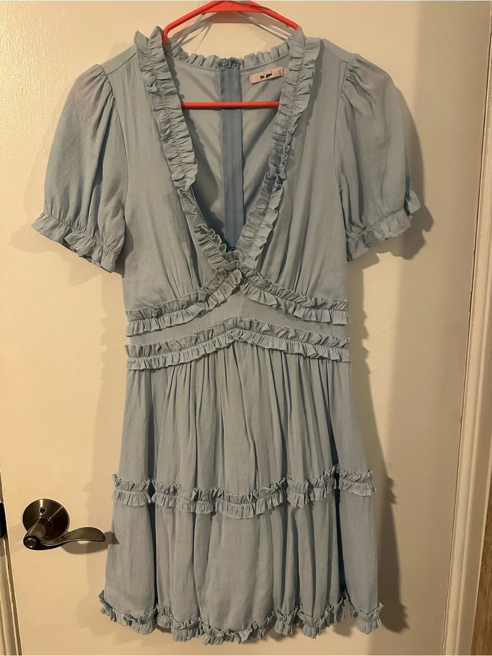 Powder Blue Ruffle V-Neck Mini Dress - Picture 7 of 7